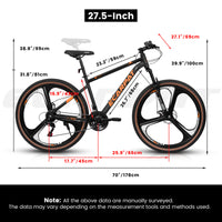 A27301M Mountain Bike 27.5 Inch Wheels, 21 Speed Road Bicycle With Dual Disc Brakes For Men And Women,High Carbon Steel Frame Front Fork Bicycles, Adult Faster Racing Bike Black Orange Steel