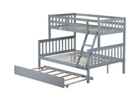 Twin Over Full Rubber Wood Bunk Bed With Trundle, Convertible Ladder And Guardrail, Detachable, Convertible Bed, With Twin Size Trundle ,Grey Twin Grey Rubber Wood