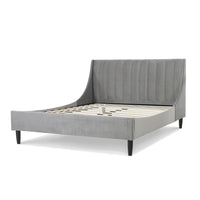 Aspen Vertical Tufted Modern Headboard Platform Bed Set, Queen, Opal Grey Velvet Box Spring Not Required Queen Gray Wood Foam Velvet Velvet