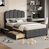 Twin Size Upholstered Bed With 2 Storage Drawers,Wood Slat Support, Gray Twin Gray Upholstered