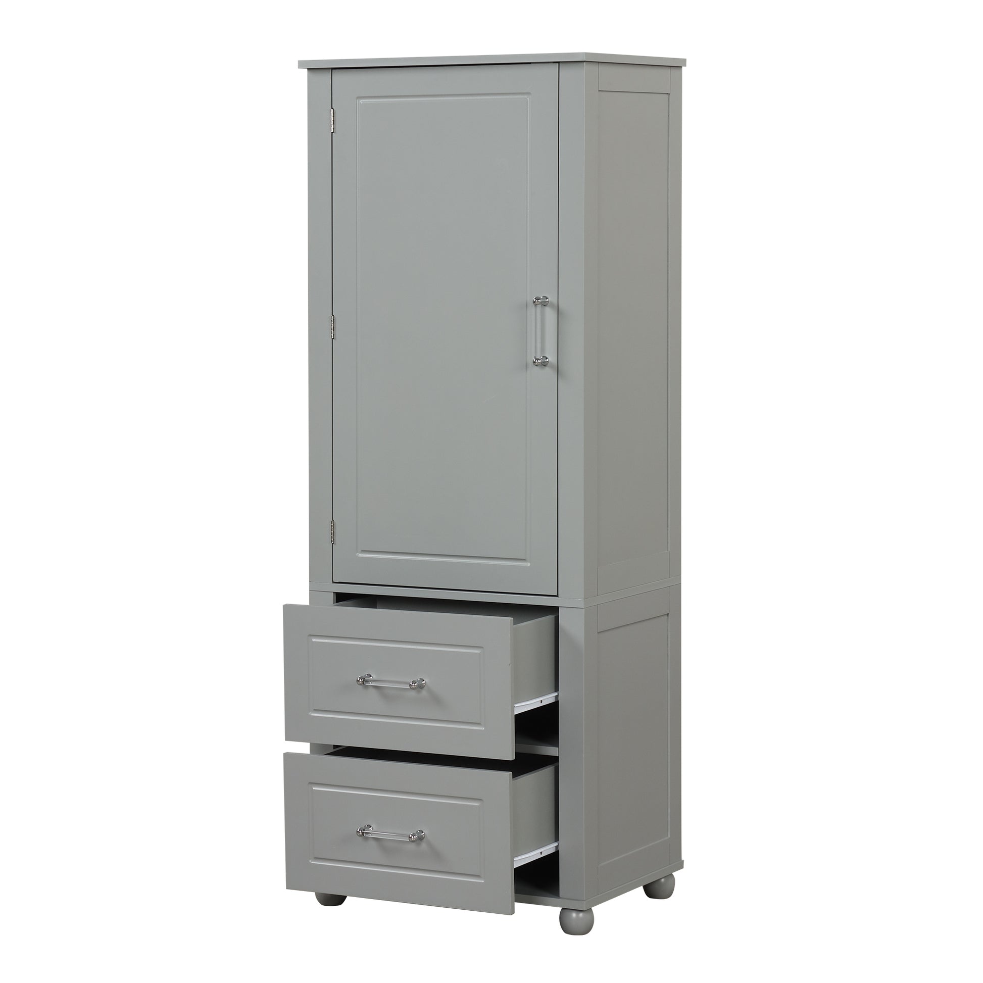 Tall Bathroom Storage Cabinet, Freestanding Storage Cabinet With Two Drawers And Adjustable Shelf, Mdf Board With Painted Finish, Grey Grey Mdf