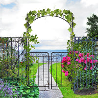 Outsunny 84" Garden Arch Arbor With Gate, Metal Arch Trellis, Garden Archway For Climbing Vines, Wedding Ceremony Decoration, Flourishes & Arrow Tips, Black Black Metal