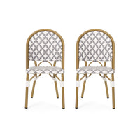French Bistro Chair White Gray Rattan