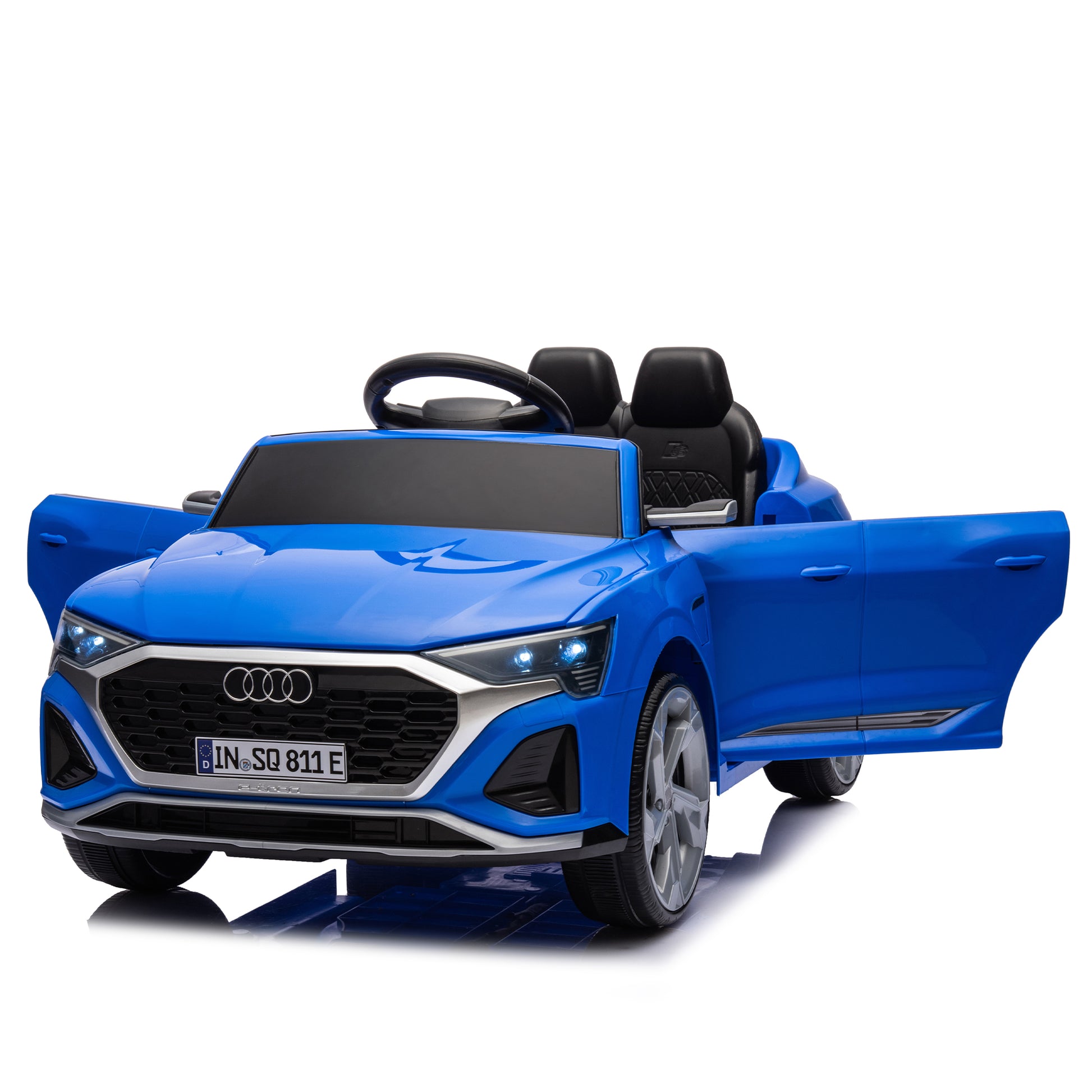 12V Kids Ride On Electric Car W Parents Remote Control,Licensed Audi Sq8 For Kids,Dual Drive,Suspension,Hanging Start,Three Speed Adjustable Music,Volume Control,Led Lights For Kids Aged 3 6. Blue