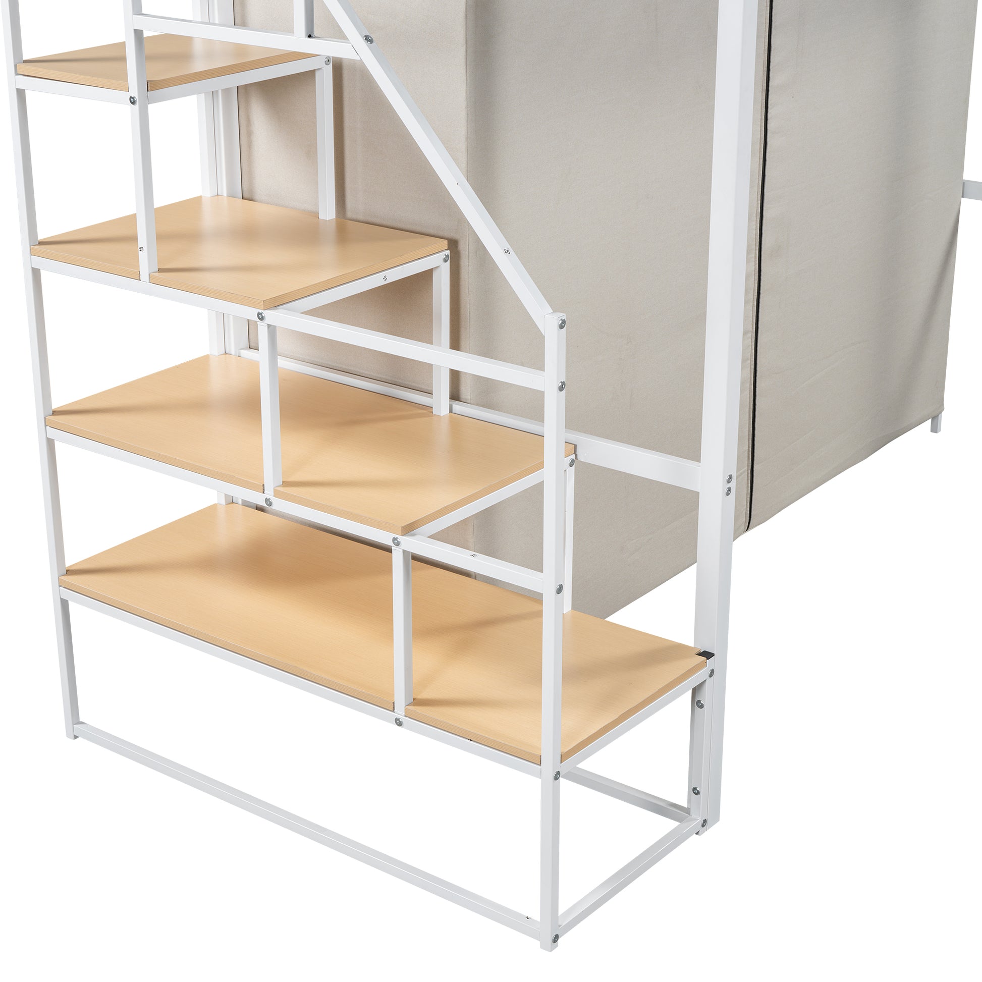 Twin Size Metal Loft Bed With Wardrobe And Storage Shelves, White Box Spring Not Required Twin White Metal Mdf Metal