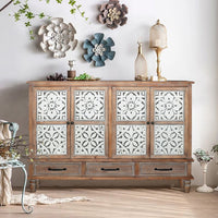 59.06" Chic Natural Wood Accent Cabinet, 4 Doord 3 Drawers Sideboard Buffet With Adjustable Shelves, Stylish Storage For Living Room, Kitchen, And Dining, Easy Assembly, Durable Mdf, Natural Wood