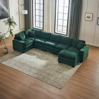 Modern U Shaped 6 Seat Sectional Sofa Couch With One Ottoman And Three Toss Pillows ,Modular Sofa For Living Room,Corduroy Sofa Green Corduroy 7 Seat