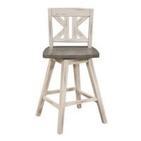 Counter Height Chairs Set Of 2, White Gray 360 Degree Swivel Chair Solid Rubberwood Kitchen Dining Furniture, Divided X Back White Gray Dining Room Rustic Solid Wood