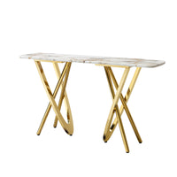 Modern 0.78" Thickness Marble Pattern Top Mirror Gold Stainless Steel Rectangle Console Table For Living Room Gold Primary Living Space Modern Console Tables Rectangular Stainless Steel