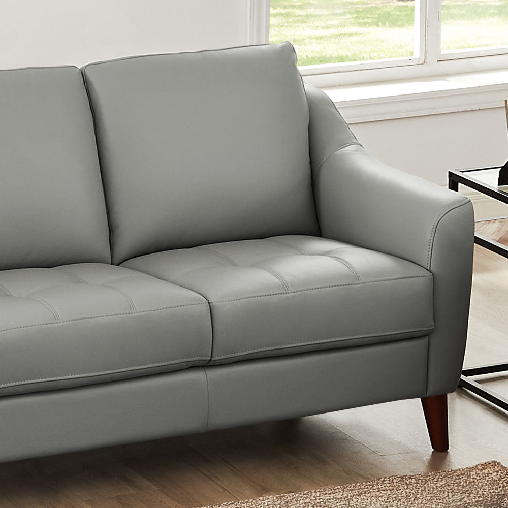 Ersa Leather Loveseat Silver Grey Memory Foam Genuine Leather