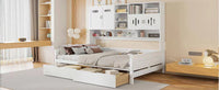 Full Size Wooden Daybed With 2 Drawers, And All In One Cabinet And Shelf, White Full White Wood