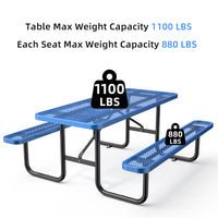 72" Expanded Metal Rectangular Picnic Table, Blue Blue Steel Steel