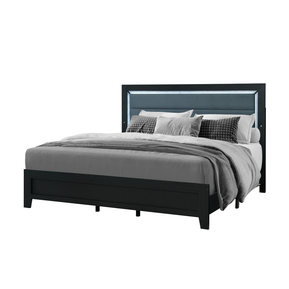 Carlos Black Full Bed With Led Black Solid Wood Mdf