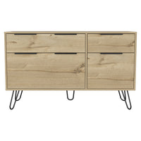 Augusta Double Dresser, Superior Top, Hairpin Legs, Four Drawers Light Oak Light Oak Bedroom Modern Particle Board