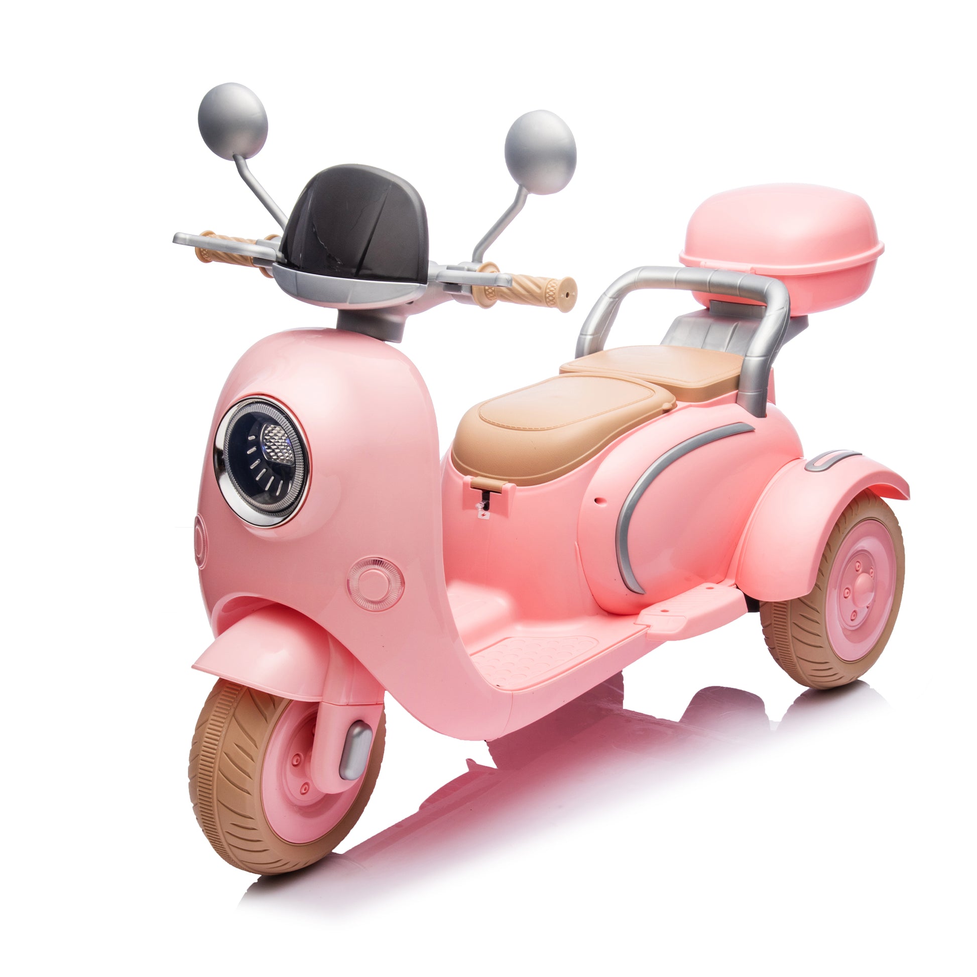 12V Two Seater Kids Ride On Electric Motorcycle,Three Wheels Kids Toy With Slow Start,Multi Function Player,Usb,Bluetooth, Light,Backseat Flip Adult Seat, Oversized Storage Box For Kids Aged 3 6. Pink Plastic