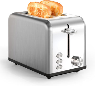 2 Slice Toaster With 6 Browning Setting And 3 Function, Extra Wide Slot & Removable Crumb Tray, Retro Stainless Steel Style, For Bread & Waffle Silver Stainless Steel