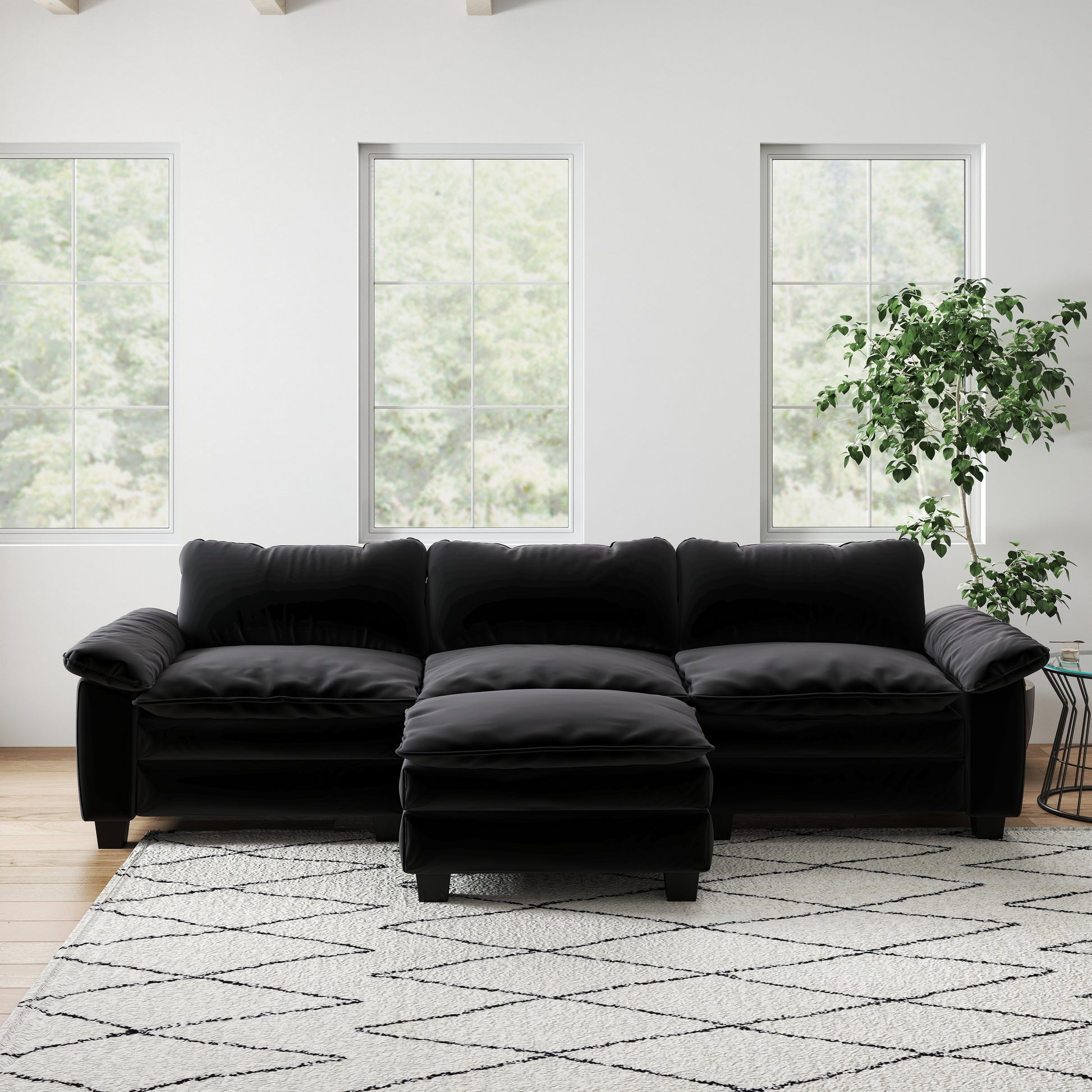 Living Room Furniture Luxury Sectional Sofa Couch With Ottoman Soft Velvet Upholstered Sofa Black Black Foam Velvet 3 Seat