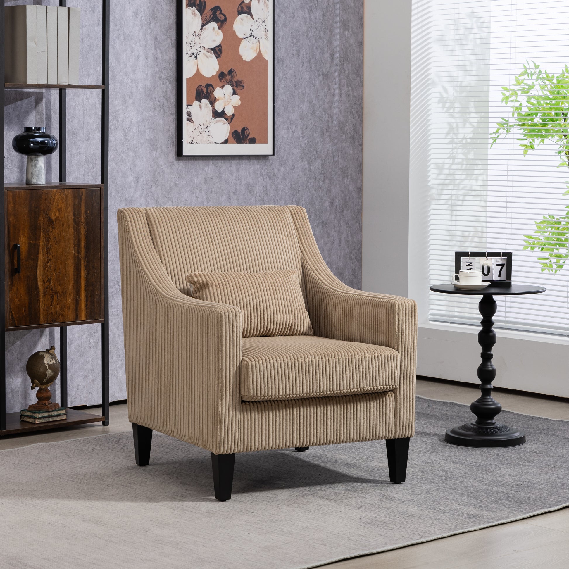 Coolmore Modern Accent Chair,Upholstered Armchair With Scooped Arms For Bedroom,Apartment,Studio,Office,Waiting Room Camel Corduroy Camel Primary Living Space Foam Corduroy