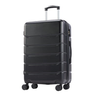 Hard Sided Expand Suitcase With Rotating Wheels, Tsa Lock, Retractable Handle, Black, 24" Black Iron Plastic