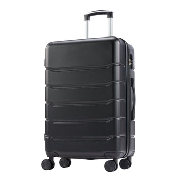 Hard Sided Expand Suitcase With Rotating Wheels, Tsa Lock, Retractable Handle, Black, 28" Black Iron Plastic