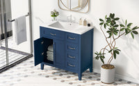 36" Bathroom Vanity With Sink Combo, Blue Bathroom Cabinet With Drawers, Solid Frame And Mdf Board Old Sku:Jl000007Aac Blue Solid Wood Mdf