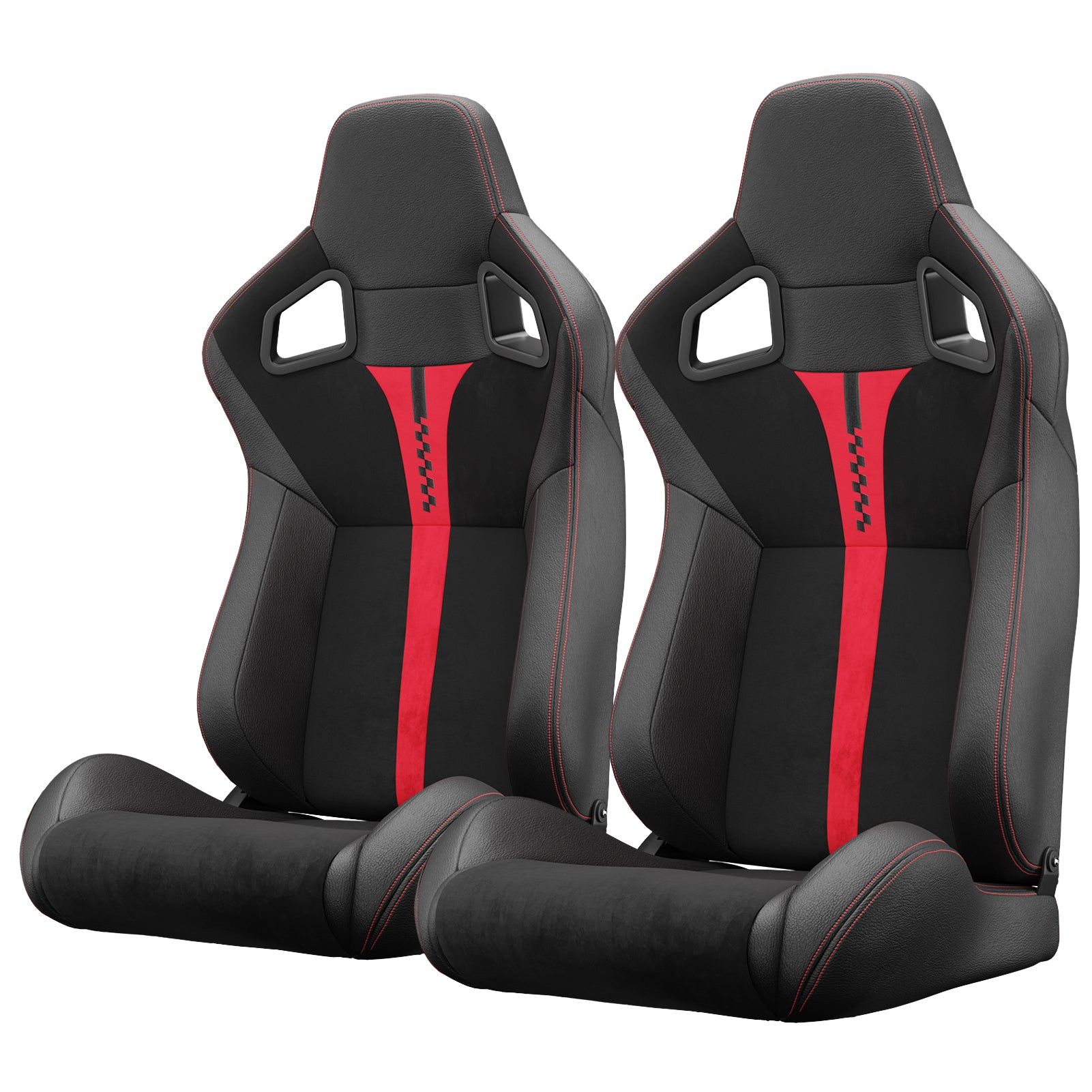 2Pc Universal Bucket Racing Seats Red Stitch Red Pvc Leather Reclinable Carbon Look Leather Back With Adjustor Slider Not Including Seat Bracket 1 Box Of 2 Pieces Black Red Foam Pvc