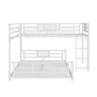 L Shaped Metal Twin Over Full Size Bunk Bed, White Box Spring Not Required White Metal Metal