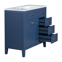 36" Bathroom Vanity With Sink Combo, Blue Bathroom Cabinet With Drawers, Solid Frame And Mdf Board Old Sku:Jl000007Aac Blue Solid Wood Mdf