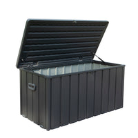 100 Gallon Outdoor Storage Deck Box Waterproof, Large Patio Storage Bin For Outside Cushions, Throw Pillows, Garden Tools, Lockable Dark Gray Dark Gray Steel
