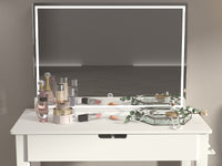 Vanity Desk Set With Mirror For Makeup, Makeup Table With 1 Drawer Storage Cosmetics, Vanity Dressing Table For Bedroom With Dimmable Led Light With Stool,White Finish White Drawer 1 Drawer Pine