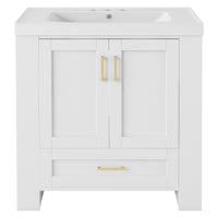 30'' Bathroom Vanity With Seperate Basin Sink, Modern Bathroom Storage Cabinet With Double Sided Storage Shelf, Freestanding Bathroom Vanity Cabinet With Single Sink 1 White Adjustable Hinges Bathroom Freestanding Solid Wood Mdf Resin Painted