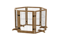 Dog Gate With Door Pet Dog Fence Barrier 6 Panels 144 Inch Wide 32 Inch Tall Foldable Multiple Shapes Freestanding With Support Feet Indoor Use For House Doorway Stairs Plant Stand Brown Pet Barrier Medium 26 40 Lbs Solid Wood