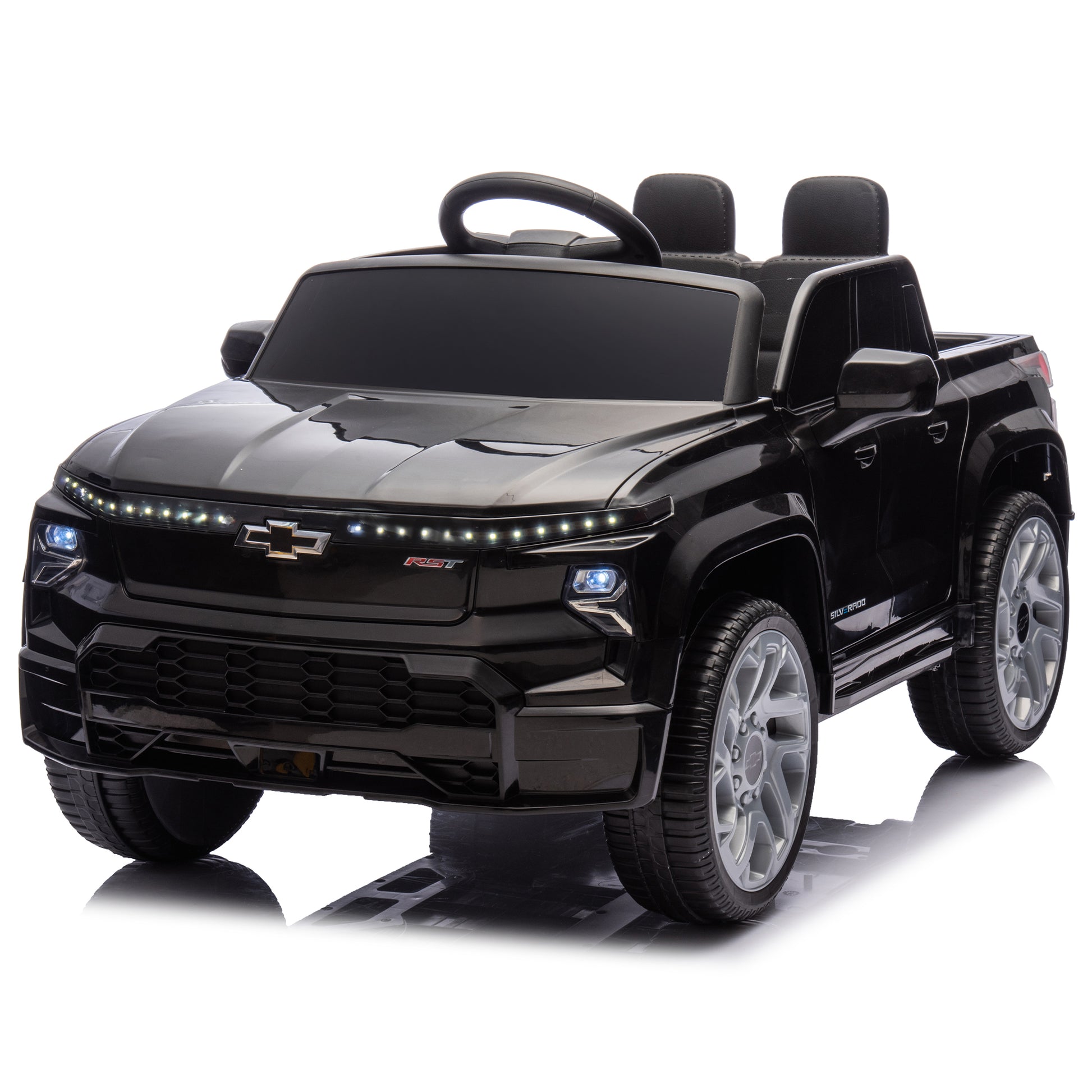 24V Kids Ride On Car W Parents Control,Licensed Chevrolet Silverado,Four Wheel Suspension,Led Lights,Bluetooth,Music,Usb,Mp3,Power Display,Speeds 2.49 3.73Mph For Kids Aged 2 5. Black 50 99 Lbs