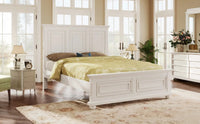 Traditional Town And Country Style Pinewood Vintage Queen Bed, White Queen White Pine