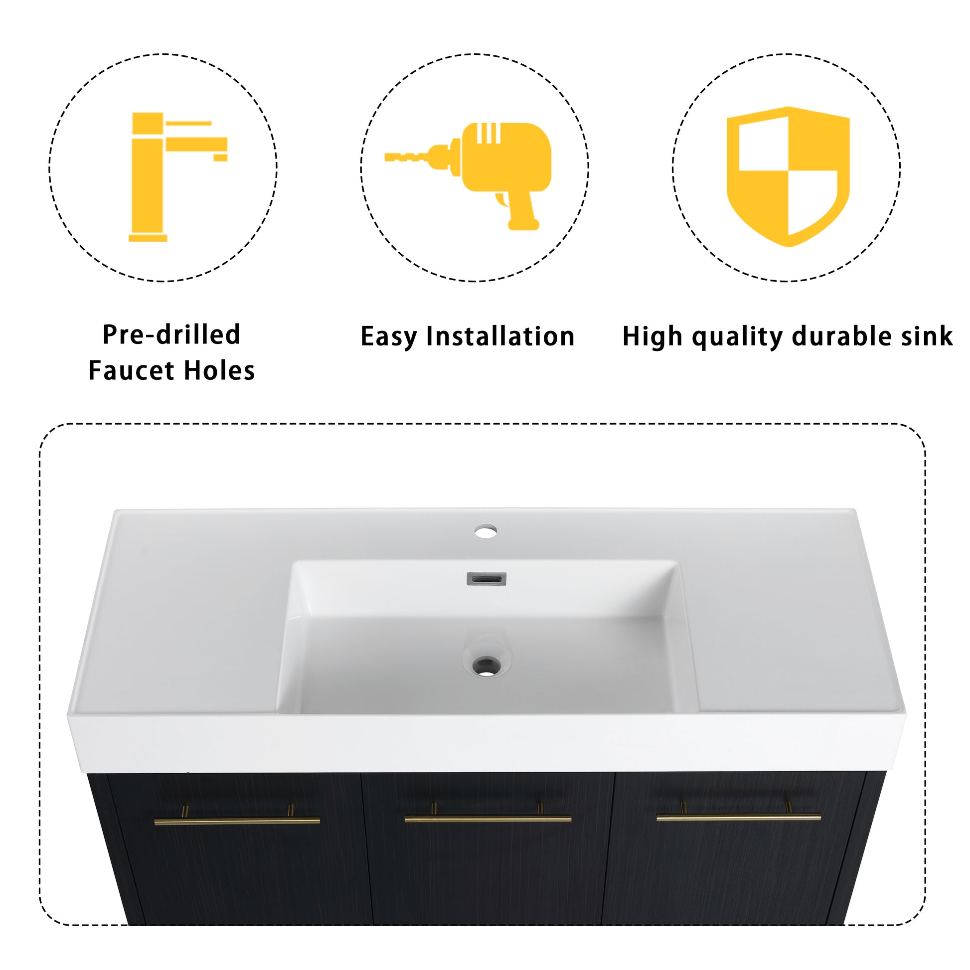 48 Inch Freestanding Bathroom Vanity With Resin Sink, With Soft Closing Door, Kd Package Black Chestnut 3 Bathroom Freestanding Modern Plywood