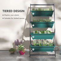 Outsunny Raised Garden Bed, 4 Tier Vertical Garden Planter Set, 4 Outdoor Planter Boxes With Stand, Self Draining Design Elevated Garden For Vegetable, Flowers & Herbs, Green Green Plastic