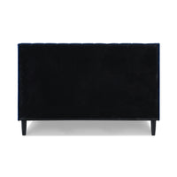 Aspen Vertical Tufted Headboard Platform Bed Set, Queen, Navy Blue Velvet Box Spring Not Required Queen Navy Blue Wood Foam Velvet Velvet