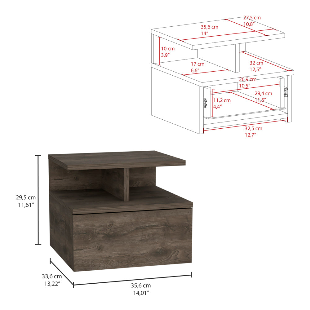 Adele Floating Nightstand With Drawer And Open Storage Shelves Brown 1 Drawer Bedroom Open Storage Modern Shelf Particle Board Engineered Wood