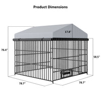 Large Dog Kennel Outdoor Pet Pens Dogs Run Enclosure Animal Hutch Metal Coop Fence With Roof Cover 6.6'L X 6.6'W X 6.4'H Black Gray Outdoor Kennel Modern,Sporty Xxl 91 Lbs Iron