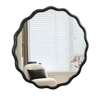 Solid Wood Wavy Mirror Black Vanity Mirror Wall Decor 36" X 36" Modern Mirror Wall Decor For Bathroom, Bedroom, Living Room, Dining Room, Cloakroom, Entryway Oval Or Circle Framed Black Living Room Large 33In 40In Glass Solid Wood