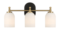 Meadows Three Lights Vanity Brushed Gold Bathroom Wall Light For Bathroom Over Mirror 20.5"W 10.125"H 5.5"E With White Frosted Glass Black Base Frosted Shade,Frosted Glass Gold,Gold Bathroom