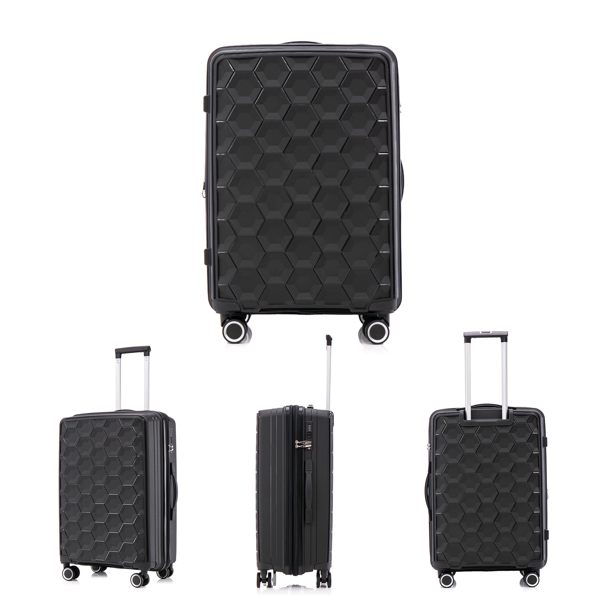 Pp Luggage Sets 3 Piece 20 24 28 , Expandable Carry On Luggage With Tsa Lock Airline Approved, Pp Materials Hard Shell And Lightweight Suitcase With Spinner Wheels Black Black Polypropylene