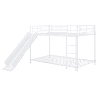 Twin Over Twin Size Metal Bunk Bed With Slide And Guardrails, White Twin White Metal