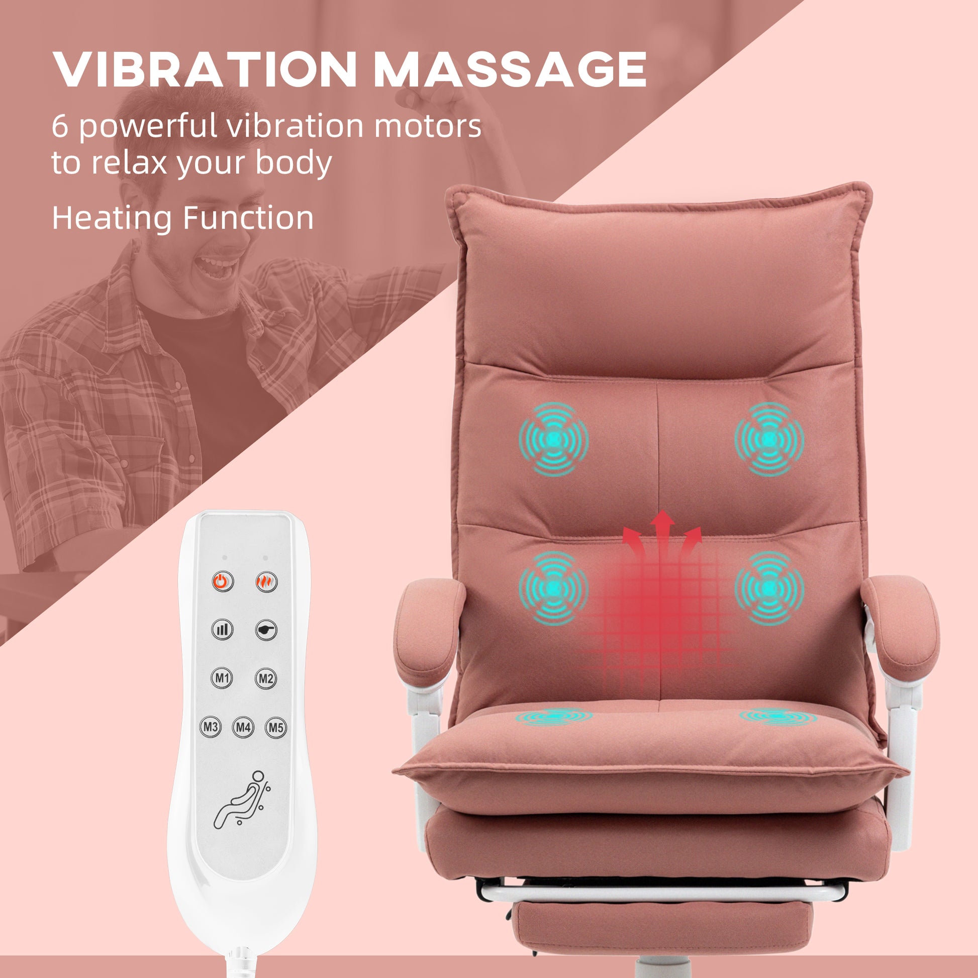 Vinsetto Executive Massage Office Chair With 6 Vibration Points, Microfiber Computer Desk Chair, Heated Reclining Chair With Footrest, Armrest, Double Padding, Pink Pink Polyester