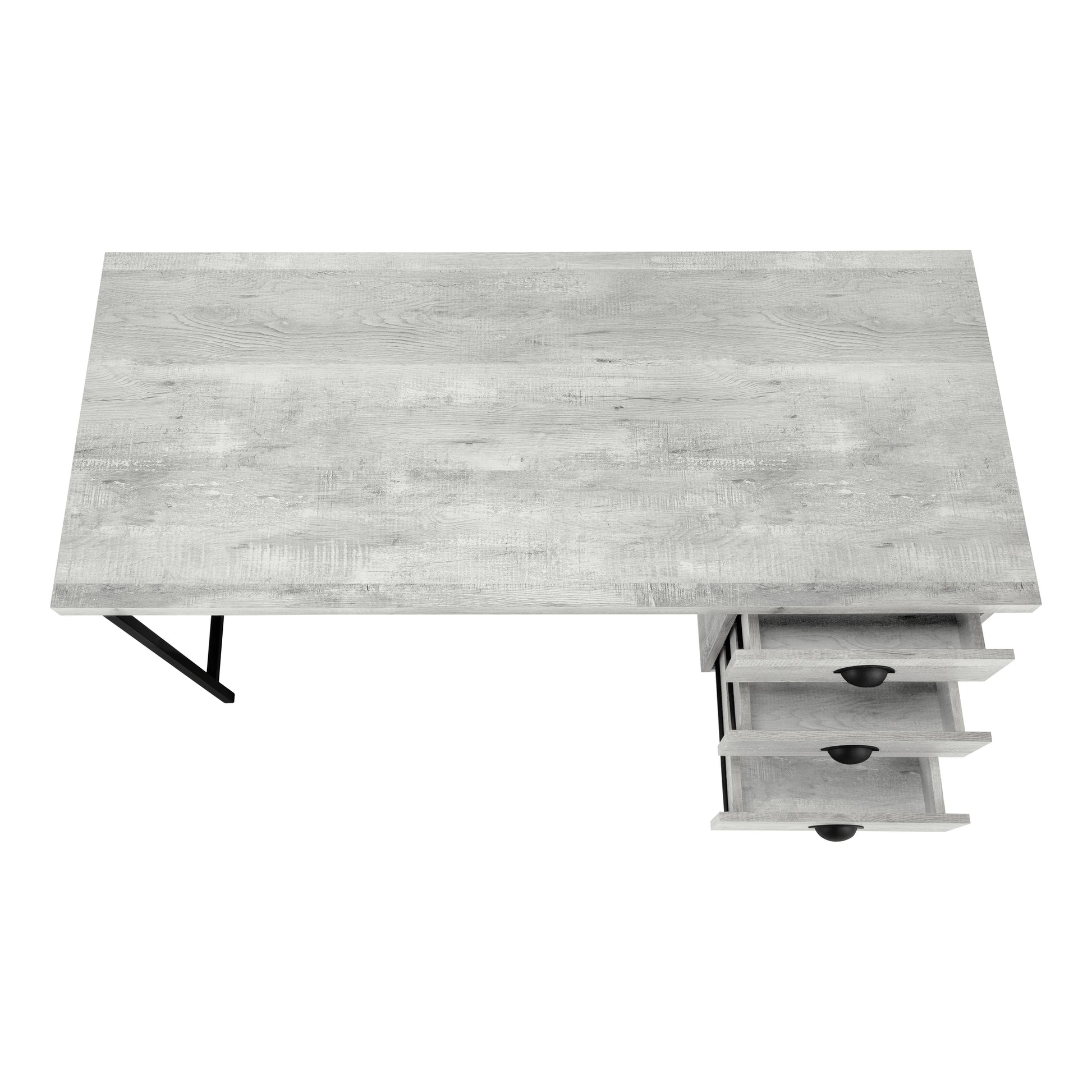 Computer Desk, Home Office, Laptop, Storage Drawers, 55"L, Work, Grey Laminate, Black Metal, Contemporary, Modern Grey Particle Board