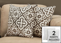 Pillows, Set Of 2, 18 X 18 Square, Insert Included, Decorative Throw, Accent, Sofa, Couch, Bedroom, Brown Hypoallergenic Polyester, Modern Taupe Polyester Polyester