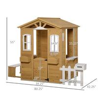 Outsunny Outdoor Playhouse For Kids Wooden Cottage With Working Doors Windows & Mailbox, Pretend Play House For Age 3 6 Years Natural White Wood