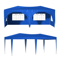 10'X20' Pop Up Canopy Tent With 6 Sidewalls, Ez Pop Up Outdoor Canopy For Parties, Waterproof Commercial Tent With 3 Adjustable Heights, Carry Bag, 6 Sand Bags, 6 Ropes And 12 Stakes, Blue Blue Metal