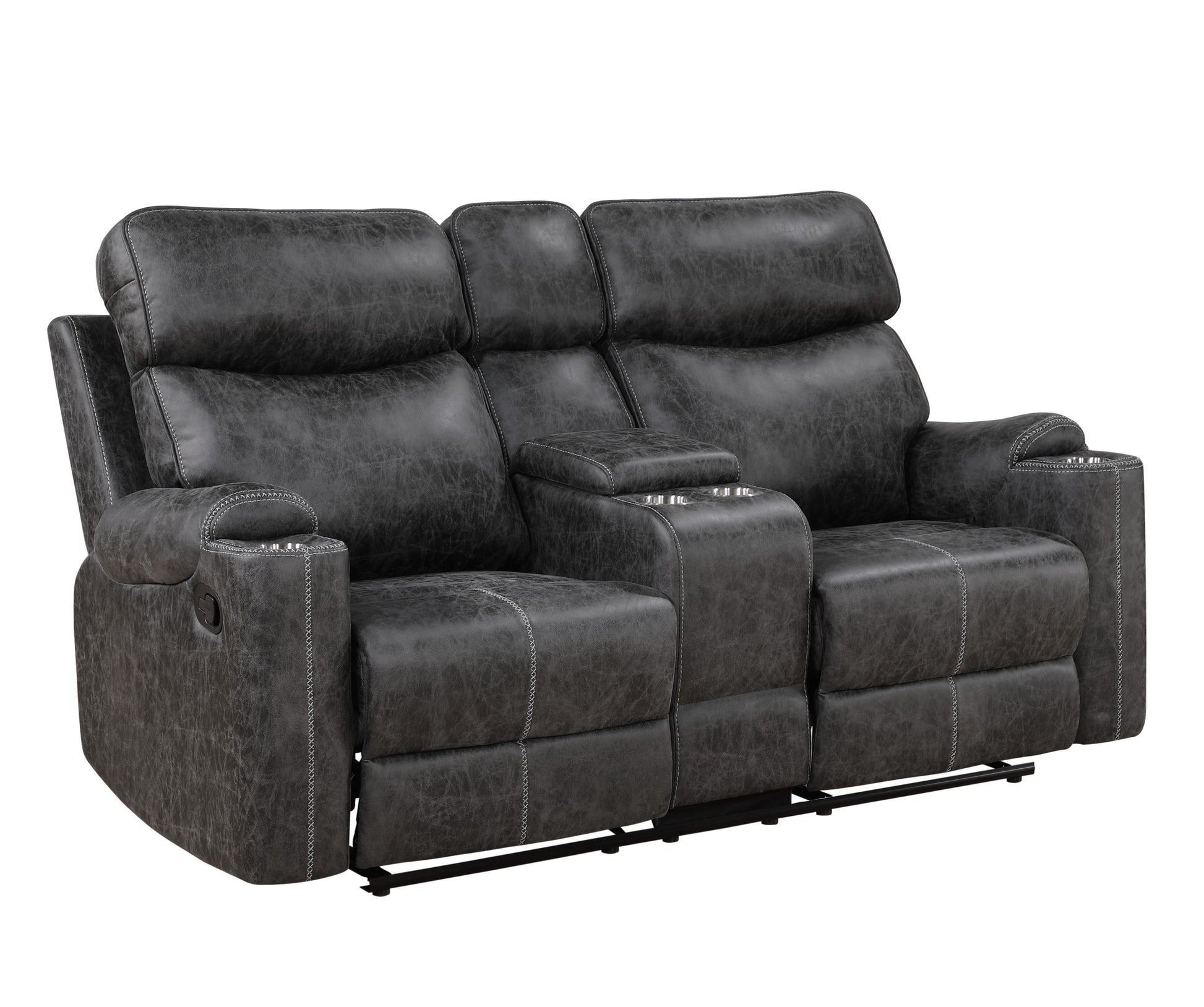 Hirah Motion Loveseat W Console & Usb Port, Dark Gray Polish Microfiber Lv02571 Dark Gray Upholstered