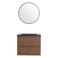 24" Wall Mounted Bathroom Vanity With Black Ceramic Sink, 2 Soft Close Drawers, Kd Package 2 Brown Oak Bathroom Wall Mounted Modern Plywood